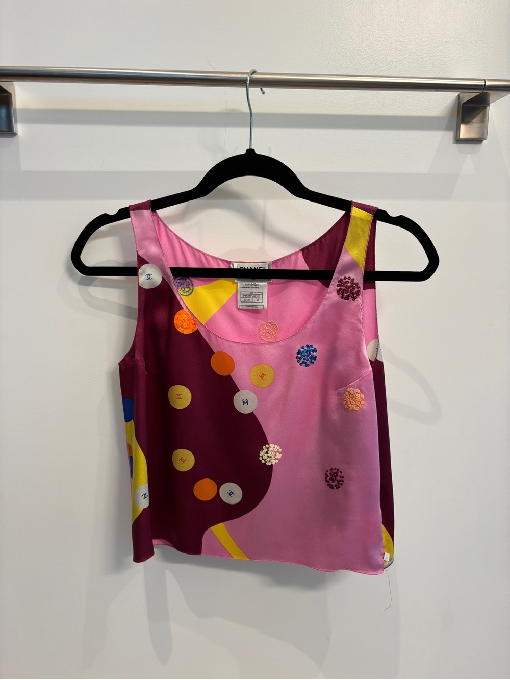 CHANEL 2000 Pink and Burgundy Polka Dot Silk Camisole in 36